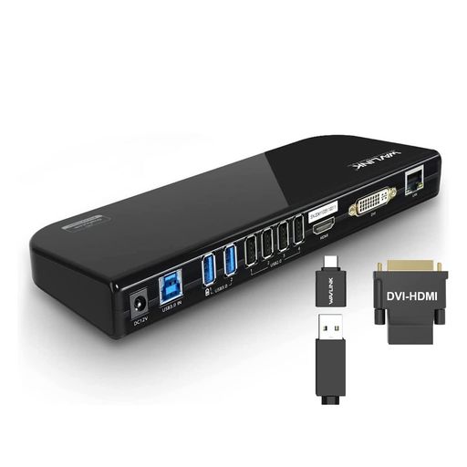 Wavlink USB3.0 ユニバーサル・ドッキングステーション・デュアル ビデオモニタ・ディスプレイ 最高解像度2048x1152のDVI & HDMI & VGA|VlookupStore 店