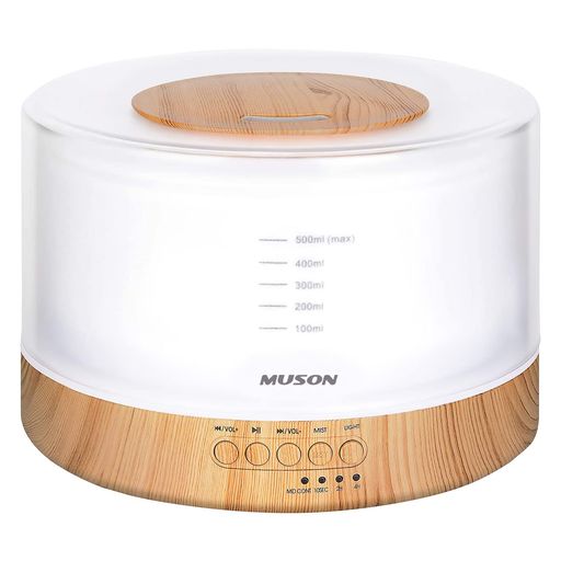 MUSON(ムソン)加湿器卓上超音波式アロマディフューザー500MLアロマ対応花粉対策静音タイマー大容量上から給水ナイトライト間接照明明るさ調整可音楽内蔵空焚き防止お手入れ簡単乾燥対策…