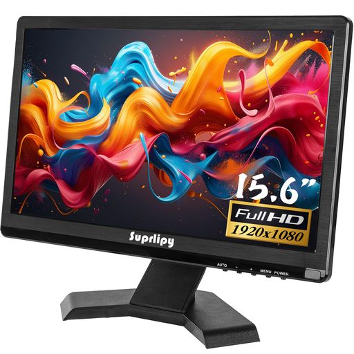 Suprlipy 15.6インチ FHD 小型IPSモニター LCDディスプレイスクリーン 1920x1080 60Hz 16:9 BNC VGA AV入力付き 内蔵ラウドスピーカー CCTV防犯カメラ DVR PC ゲーム機用|VlookupStore 店