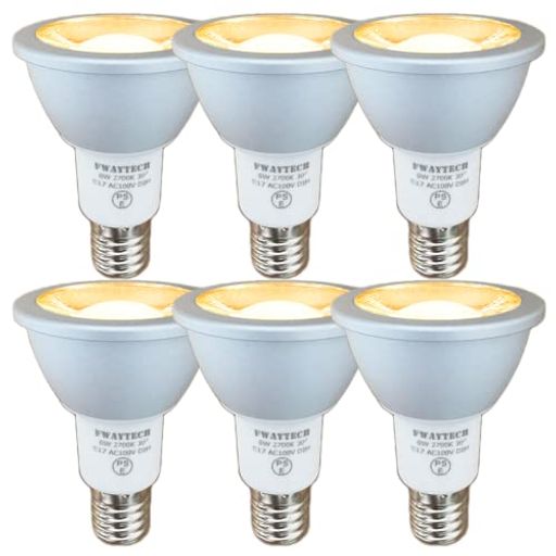 FWAYTECHe17ledスポットライト6W中角30度50W~60W相当LEDダクトレールライトレフ電球代替密閉器具対応(電球色相当(2700K)本体銀E17口金調光(6個))