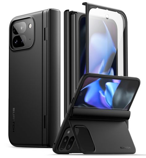 SURITCH Google Pixel 9 Pro Fold相応う入れもの(蹴りつける照明ランプ、ヒンジカバー、映写幕プロテクター付き添い人)か細いで牢固たるな耐衝撃防御すること覆いかぶせる(Pixel 9 Pro Fold 2024用) - 黒いこと