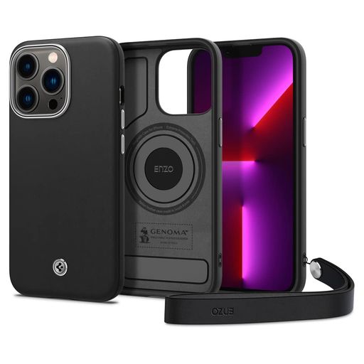 Spigen iPhone 13 Pro Max ケース Magsafe対応 マグネット搭載 超薄型 超軽量 傷防止 ディテール設計 レザー ワイヤレス充電対応 エンツォ ACS03233 (ブラック)|VlookupStore 店