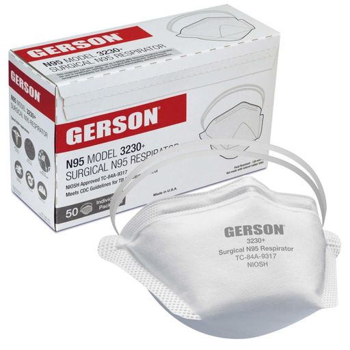 セーフラン安全用品GERSONサージカルN95マスクくちばし型折たたみ式50枚入アメリカ製JU001
