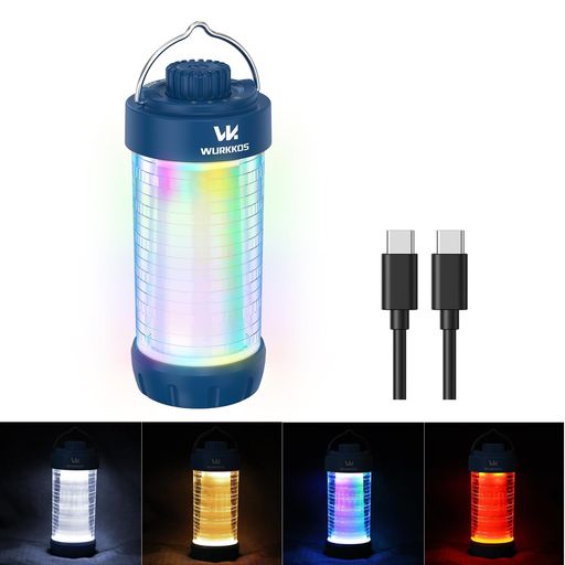 WurkkosCL01キャンプランタン充電式、550LM防水テントライトマグネットベース付き、最大300時間連続使用可能、ポータブルランタンフラッシュRGBライト搭載、ハリケーン、ハイキング、キャ…