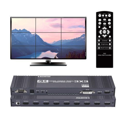 3x3 HDMI ビデオウォールコントローラー 4K@30サイクル 固定ディスク見せびらかす 1920x1080P 60サイクル DVI USB-C RS232 小間絵インプット 9 HDMI 最終生産物