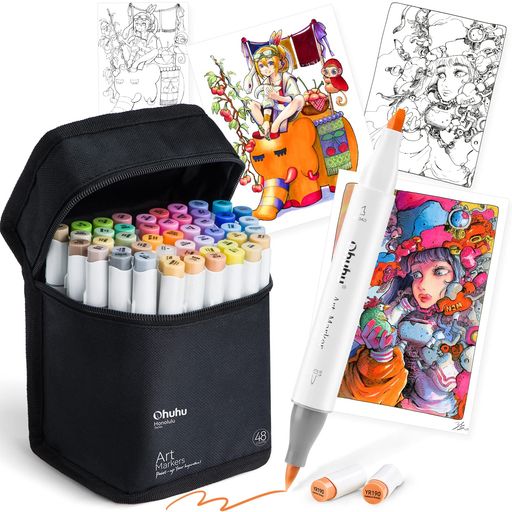 Ohuhu 筆タイプ 216色217本 イラストマーカー  筆・太字 アルコール Amazon | Ohuhu マーカーペン 筆タイプ 216色217本 プロ愛用