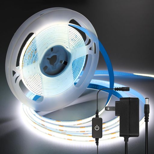 iNextStationCOBledテープライト5m12vテープライト昼光色高輝度CRI93+幅8mmPSE認証済みアダプター・調光器付き両面テープ間接照明切断可能320LEDs/m寝室/お部屋/店舗/コレクション/看板照明