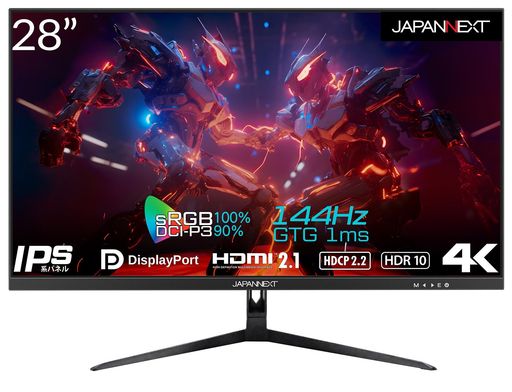 JAPANNEXT28インチゲーミングモニター144Hz1ms4KUHD3840x2160解像度IPSパネルディスプレイ(HDMI/DisplayPort/VESA対応/ブルーライトカット/視野角178°)