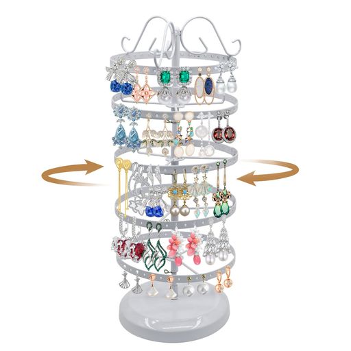 MrMrKuraピアススタンド回転5段アクセサリー収納40cmディスプレイジュエリーホルダーアクセサリースタンドピアスイヤリング展示おしゃれ商品陳列撮影用高さ調整可能(白)