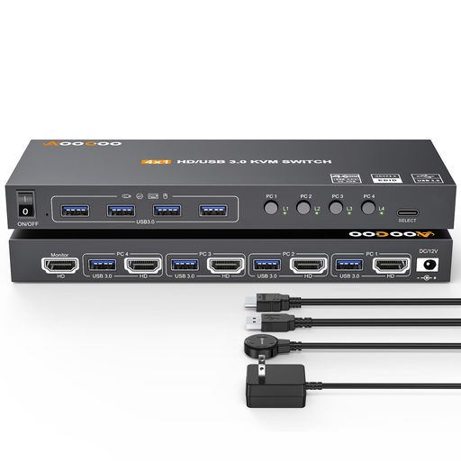 USB3.0KVM取り替えっこHDMI4パソコン4K@60HzEDID付き添い人4インプット1最終生産物、鍵盤、二十日鼠、印刷人、制御装置用の4つのUSB3.0界面、USB3.0有線テレビ、HDMI有線テレビ嘱する