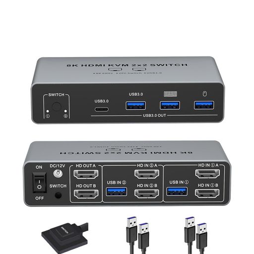 8K@60HzHDMI+DisplayPortKVM取り替えっこ2インプット2最終生産物パソコン2台管する2台KVMうつり変わり器HDMI2.1マイコン2台管する2台切り替え4つのUSB3.0界面鍵盤/二十日鼠/印刷人/他のデバイス相応う