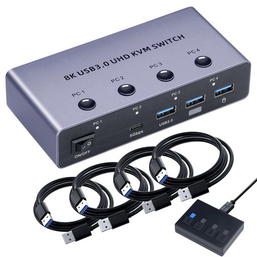 ELEVIEW KVM取り替えっこ 4台 HDMI 4界面 4K120サイクル/8K60サイクル相応う 鍵盤/二十日鼠/管するを分かち合う 軽銀製 １番ウッド受け答え サーヴァー管理すること/御役目能率化 マイコンうつり変わり器 手元うつり変わり名取り草 EHD-810N