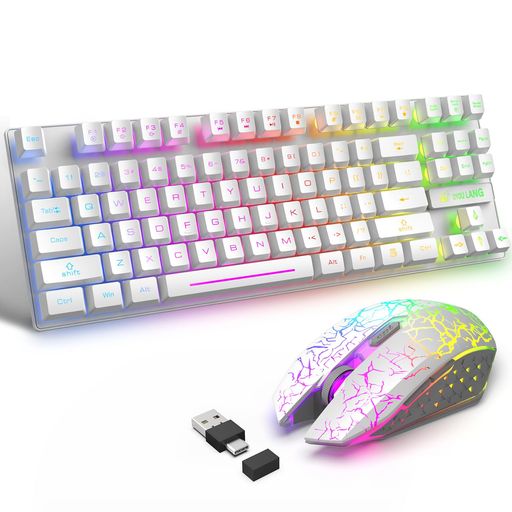 MAMBASNAKExZIYOULANGT8780%3in1無線キーボードマウスセット2.4Gワイヤレスキーボートusb-atype-c2in1レシーバーレインボーバックライト87キーコンパクト充電式英語配列