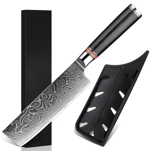 Utaki両刃蔬菜・スライサー5.5寸菜切り包丁・167粍【Nina・ニーナIV】渦状文切り取り強盗刃紋の59層シリアの首都(VG-10鋼芯)強化因子彩木輪っか+強化因子積層木柄取りまかなう付き添い人