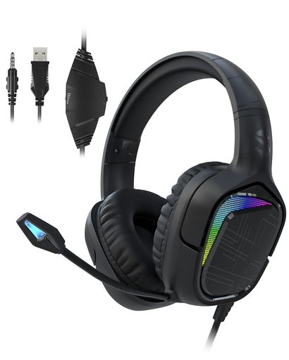 BlackSharkX1ゲーミングヘッドセットRGBスマホ/PC/PS4/PS5/Xbox/Switch用有線3.5mmusbLIGHTSYNC50mmダイナミックドライバノイズ遮断折り畳み式マイク付き