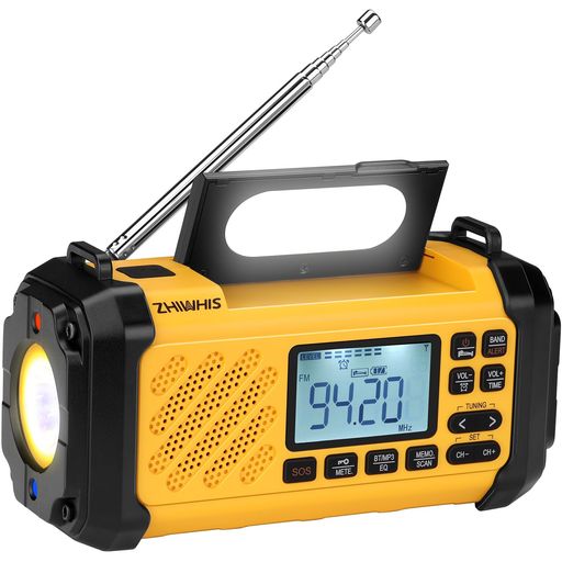 ZHIWHIS防災ラジオFM/AM/SW/VHF/ワイドFM対応懐中電灯手回し/ソーラー/USB-C充電【10000mAh/USB再生/デジタル時計/目覚まし時計/タイマー/プリセット/SOSアラート/延長アンテナ】携帯小型震災台風津波