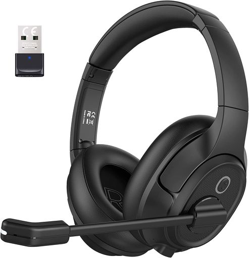 EKSA H6 業務用 ワイヤレス Bluetooth ヘッドセット USBドングル付属 通話ノイズリダクション 単一指向性マイク搭載 オフィス用オーバーイヤータイプ 最大55時間使用 ハンズフリー 通話 Web会議…|VlookupStore 店