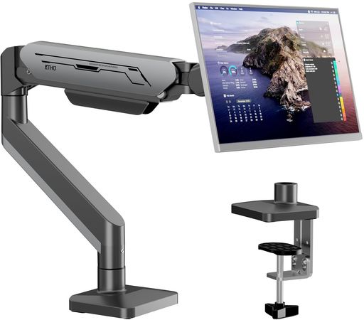 ETHUガススプリングモニターアームパソコン管するマウント17-38in相応う耐荷重2-12kgVESA75/100フルモーションクランプ/はと目滑りだし相応う事務室在宅細工物用ガンメタルグレー オフィス収納-モニターアーム-オフィス家具