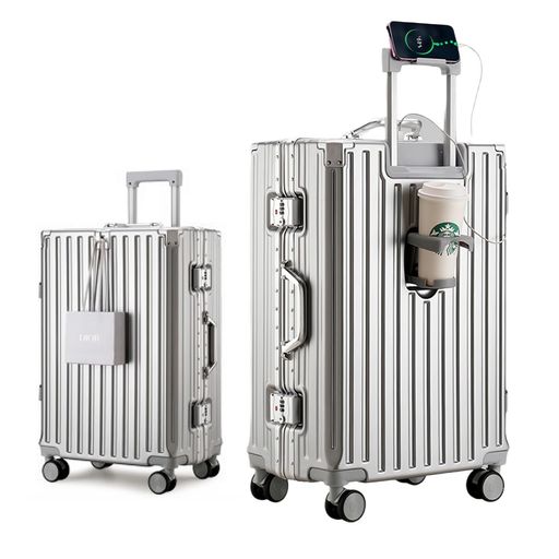 [Yuweijie] スーツケース アルミフレームタイプ キャリーケース 機内持込可 シルバー s/m/l/xlサイズ 3泊4日 55l 多機能 バッグかけフック付き キャリーバッグ カップホルダー付き スマホホルダ&hellip;｜VlookupStore 店