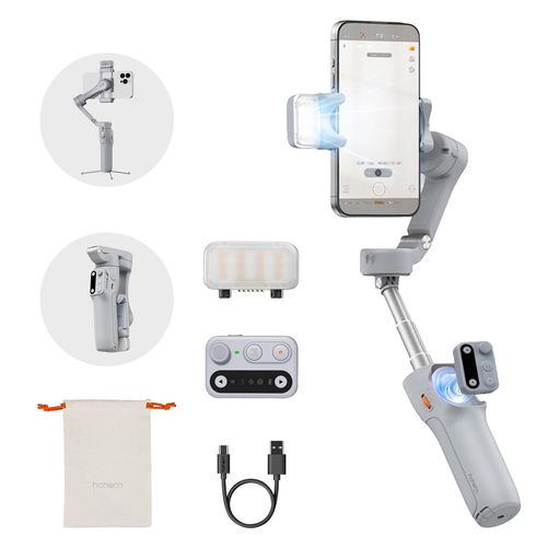 hohemX3スマホ用ジンバル、GimbalStabilizerforiPhone、3軸スマートフォンジンバル、マグネット式フィルライト、内蔵エクステンションロッド&三脚、取り外し可能なリモコン、旅行やブログ、TikTo…