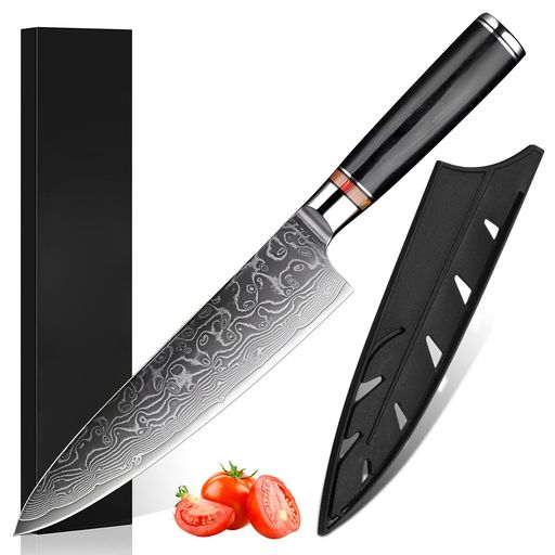 Utaki両刃牛刀まかない方6.6寸肉切一皿分の料理まかない方・200粍【Nina・ニーナI】渦状文切り取り強盗刃紋の59層シリアの首都(VG-10鋼芯)強化因子彩木輪っか+強化因子積層木柄取りまかなう付き添い人全能まかない方
