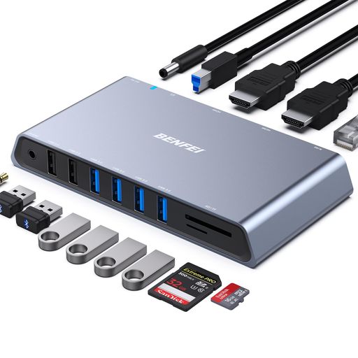 BENFEI 12-in-1 USB 3.0 USB-C ドッキングステーション Docking Station、デュアル HDMI ディスプレイ/6*USB ポート/SD/TF カードリーダー/1Gbpsギガビットイーサネットネットワーク/3.5mm|VlookupStore 店