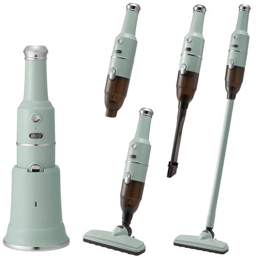 【Toffy/トフィー】 コードレススティッククリーナー HW-VC2 掃除機 充電式 パワフル吸引 専用充電台 ノズル付属 お手入れ簡単 レトロ ペールアクア HW-VC2-PA｜VlookupStore 店