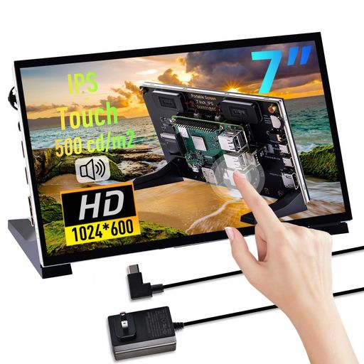 GeeekPi 7インチ 静電容量式タッチスクリーン Raspberry Pi用 HDMIモニター IPS 1024X600 LCDディスプレイ デュアルスピーカー付き Raspberry Pi 5/4B/3B+/3B用 Raspberry|VlookupStore 店