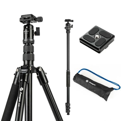 FOTOPRO 186CM カメラ三脚 旅行用 ボールヘッド付き コンパクトモノポッド バッグとスマホクリップ付属 最大耐荷重8KG A4I 黒|VlookupStore 店