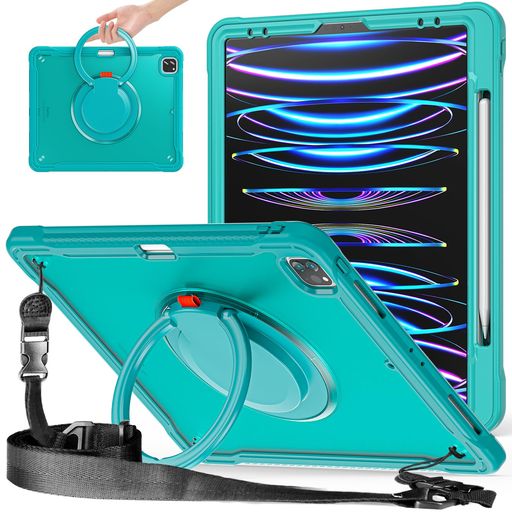 PboyiqiSForiPadAir13インチ2026(M4)/2025(M3)/2024(M2)半透明ケースAsloForiPadPro12.9インチ半透明ケース360°回転スハンドホルダーススタンド機能耐衝撃頑丈
