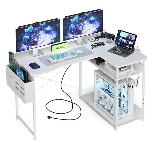 Acrolixゲーミングデスクホワイトカーボン調差し込み付き添い人マイコン事務机L字棚高さ合わせる能力のある右棚80奥ふかさ*120幅*72高さ黒いこと机pc事務机修める机取り組み事務机棚付き添い人l字事務机執務室書房…