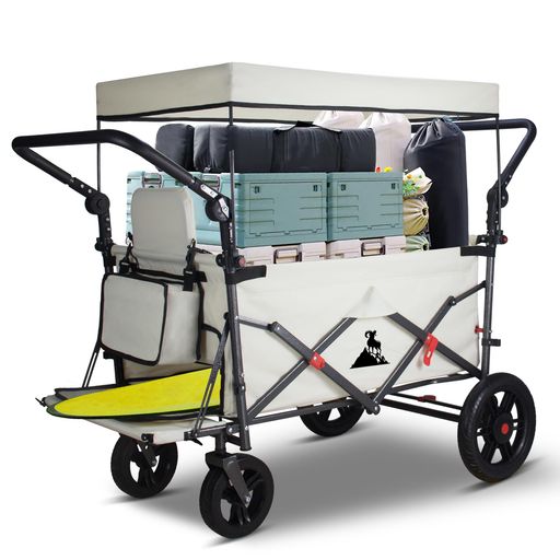 Topwellキャリーワゴン屋根付アウトドアワゴンダブルプッシュハンドルシートとシートベルト付き大容量150L耐荷重120kg片側荷室開閉可能で長物対応ストッパー付きアウトドアカートワゴン