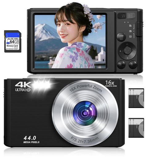 デジタル写真機 4K FHD 4400万絵素 コンパクトカメラ 16倍かっこ良い望遠レンズ AFオート興味の中心 多役立つことデジタル写真機 軽さで持っていく助けになる 未経験者、青少年、成年者、老いらく者に至適 64GB SD歌留多…