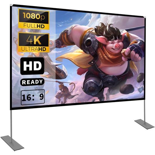 HOIN プロジェクタースクリーン 4K 16:9 HD プロジェクタースクリーン 3D ポータブル 自立型タイプ アルミニウム マット 室内室外 視野角160&deg; PPT ホームシアター 会議室 (HOIN-100)｜VlookupStore 店