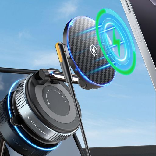 PlusAccスマホホルダー車MagSafe充電車載スマホホルダー15W急速充電【真空吸盤&強力マグネット】360°回転折りたたみ式真空吸着式車スマホスタンド超強力N55磁石搭載iPhone
