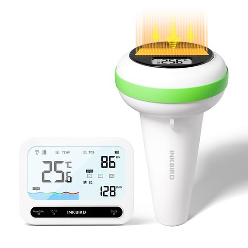 INKBIRDIBS-P04R風呂水温計ソーラーパワーワイヤレスプール温度計3in1水温、TDS水質値、EC水質値検出防水温度計デジタル超長距離ワイヤレス伝送屋内ディスプレイ付きプール、水槽、浴槽、ス…