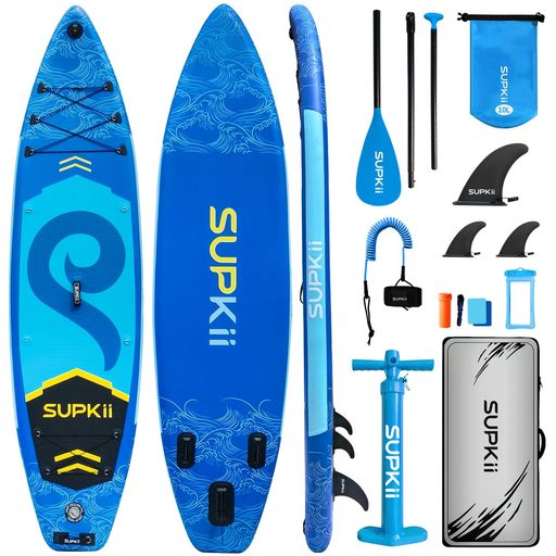 SUPKii 34インチ幅空気入り縦型パドル、450ポンド容量SUPボード、高級パドル付属品付き、大人調整可能パドル (青)｜VlookupStore 店