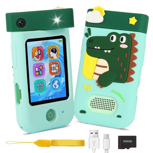 キッズフォン、ARNSSIEN子供用スマートフォンおもちゃ、180°回転レンズ搭載、タッチスクリーン&シリコンケース、1080P動画対応、3~8歳の男の子と女の子向けのおもちゃ、クリスマス・誕生…