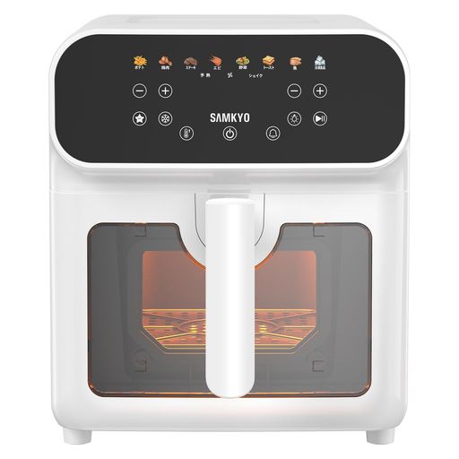 SAMKYO ノンフライヤー 6.2L 大容量 2-6人用 エアフライヤー 可視窓 タッチパネル 日本語レシピ付き ノンフライヤー機 快速調理 フライヤー ヘルシー F60 ホワイト|VlookupStore 店