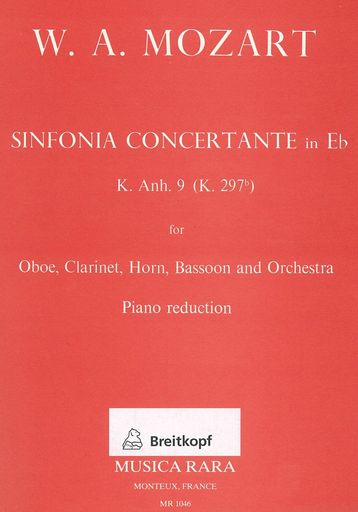モーツァルト:協奏的交響曲KV.297b(オーボエ、クラリネット、ホルン、ファゴット、ピアノ)ムジカ・ララ出版