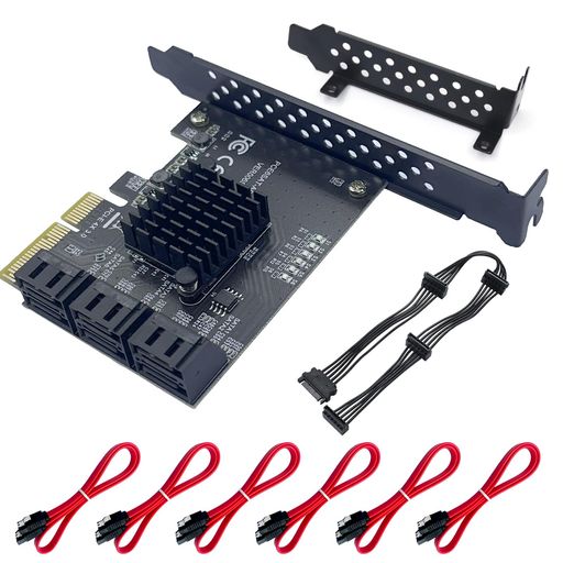 PCIeSATA拡張カード6ポート6Gbps対応/PCIe3.0x4/プラグ&プレイ/ロープロファイルブラケット&ケーブル付属/Windows・Linux・NAS対応/高速SSD・HDD増設【ASM1166チップ搭載】