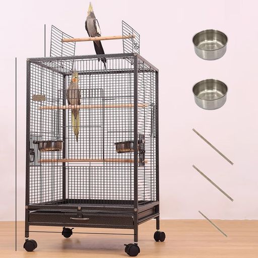 Puhang鳥かご鳥ケージ45*45*77cmインコ大きいケージ豪華キャスター付き移動便利天井扉オウムバードパレス止まり木餌入れ付きオカメセキセイボタン文鳥キンカチョウ中小型鳥向き耐久性C型…