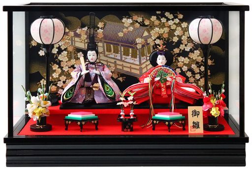 雛人形 ケース入り親王飾り 芥子2人 間口51x奥行23.5x高さ33cm 黒艶枠ガラスケース 30-401APZ｜VlookupStore 店