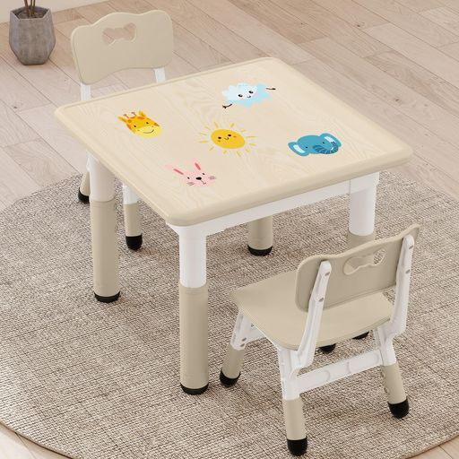 GITAWUSA キッズデスクと2つチェア3点セット 高さ調節可能 プラスチック子供机 アクティビティ子供用テーブル椅子セット 絵を描く/学習/食事 デスクセット 家庭/保育園/幼稚園用 最大荷重20…|VlookupStore 店