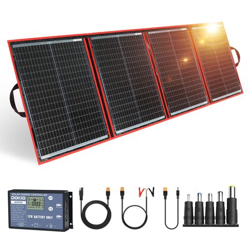 DOKIOソーラーパネル220w折りたたみセット18v単結晶防災対策太陽光発電パネルコントローラー付きusb出力端子ポータブル電源と12vバッテリ充電対応防災グッズ/車中泊/非常用電源