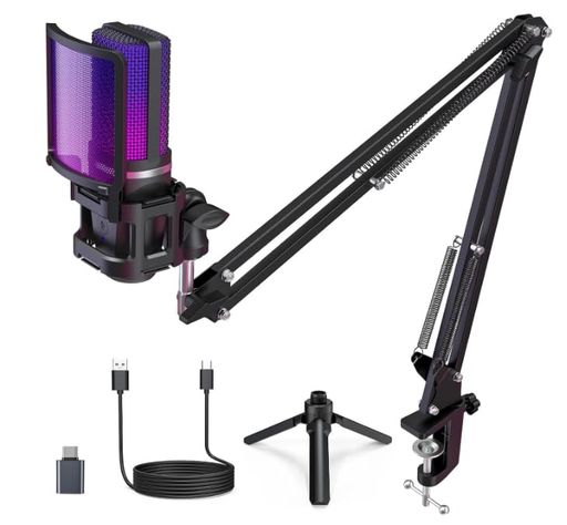 ZealSoundUSBコンデンサーマイクゲーミングマイクPCマイクセットRGBライトプラグ&プレイミュート単一指向性ライブ配信web会議ゲーム実況に最適SkypeDiscordYouTubeZoom