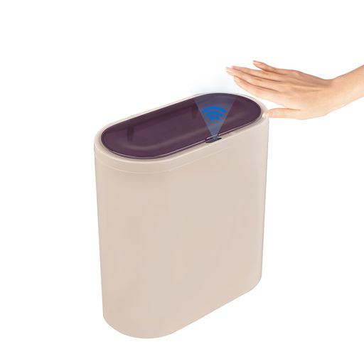 VECELOゴミ箱自動ゴミ箱電池式ふた付き感応式自動開閉静音スリム非接触式防水衛生的防臭レジ袋を隠すお手入れ簡単洗面所トイレオフィスミルキーホワイト