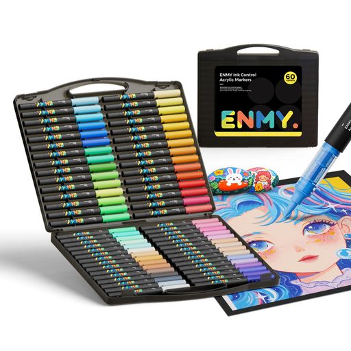 ENMY60色セット直液式アクリルマーカーイラストマーカー水性筆ペンアートマーカー美術漫画ファブリック編み物マーカーキャンバス/ガラス/木布用ペンテキスタイル用カラーペン