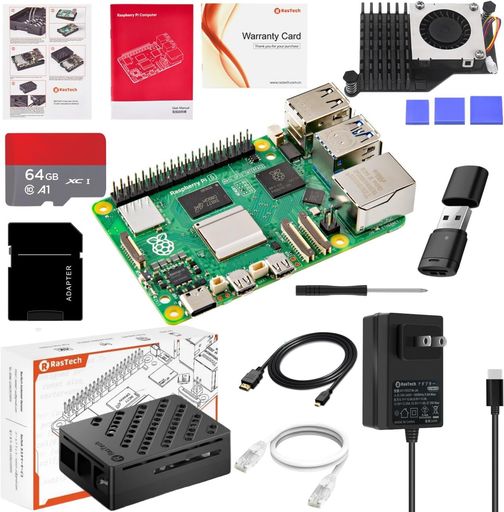 RasTech Raspberry Pi5 8GB Kit 技適済み raspberry pi5 kit ラズベリーパリア犬5 8GBゲーム盤/活動的空調設備/PDワット数アダプタ/64GB 歌留多/ABS黒いこと入れもの/MicroHDOUT有線テレビ/CAT6