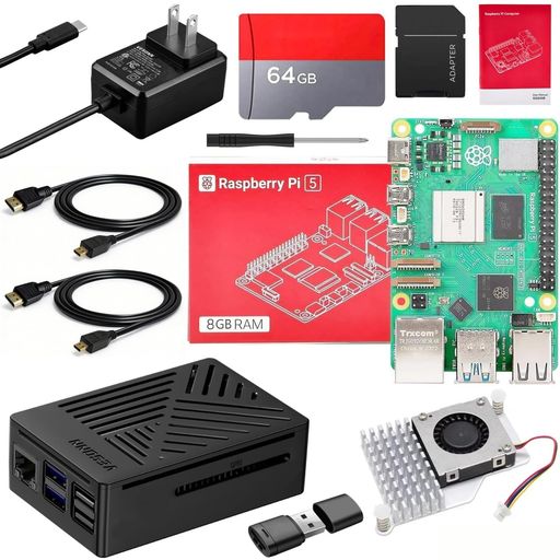 Vesonn Raspberry Pi 5 8GB Starter Kit 日本技適済み ラズベリーパリア犬5 8GBゲーム盤本体/活動的空調設備/Pi5 PDワット数アダプタ/64GB記憶装置歌留多/ABS黒いこと入れもの/Micro HDOUT